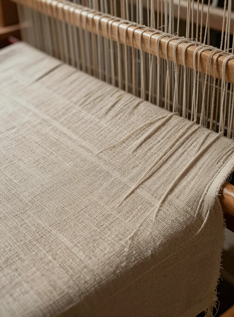 Heavy woven textile on a loom