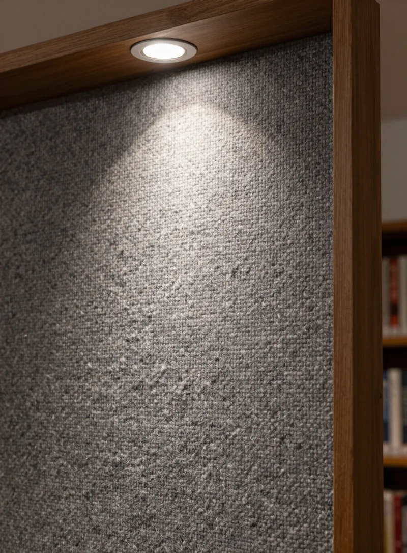 Hand-woven wool acoustic panels in a library